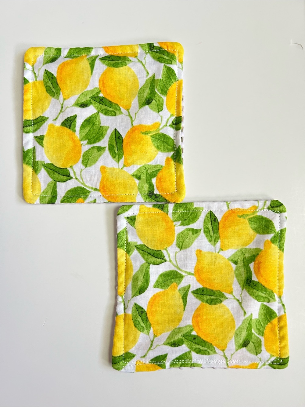 Hand Crafted Lemon Print Non Slip Jar Grippers Opens Hard Lids Yellow & Green